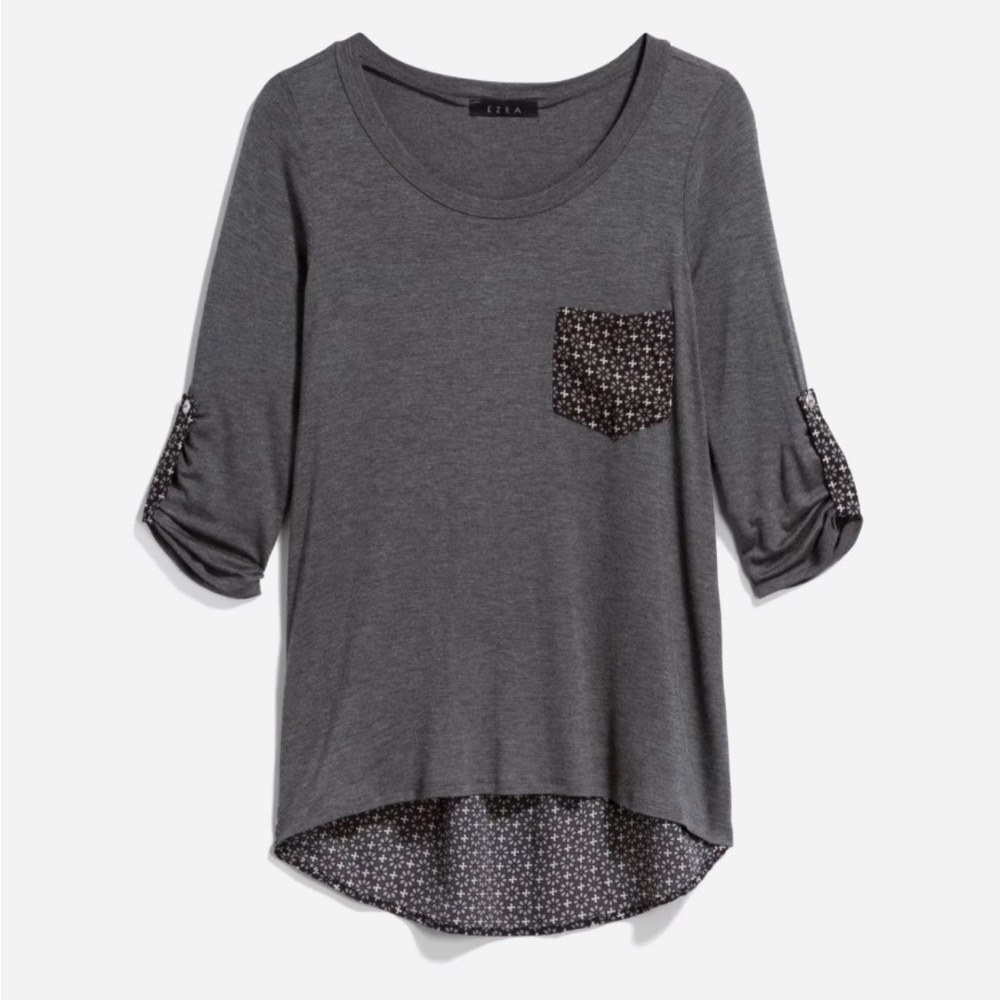 Ezra Printed Back Mixed Material Knit Top